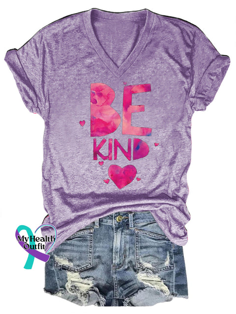 Be Kind Printed Casual Round Neck Short Sleeve T-Shirt Purple / S