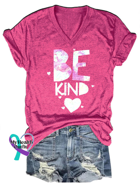 Be Kind Printed Casual Round Neck Short Sleeve T-Shirt RoseRed / S