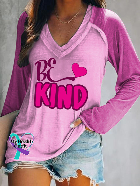 Be Kind Printed Casual V-Neck Long Sleeve Top Multicolor / S