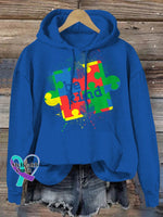 Be Kind Puzzle Piece Splatter Autism Awareness Print Casual Hoodie Blue / S