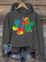 Be Kind Puzzle Piece Splatter Autism Awareness Print Casual Hoodie Grey / S