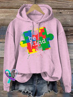 Be Kind Puzzle Piece Splatter Autism Awareness Print Casual Hoodie Pink / S