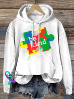 Be Kind Puzzle Piece Splatter Autism Awareness Print Casual Hoodie White / S