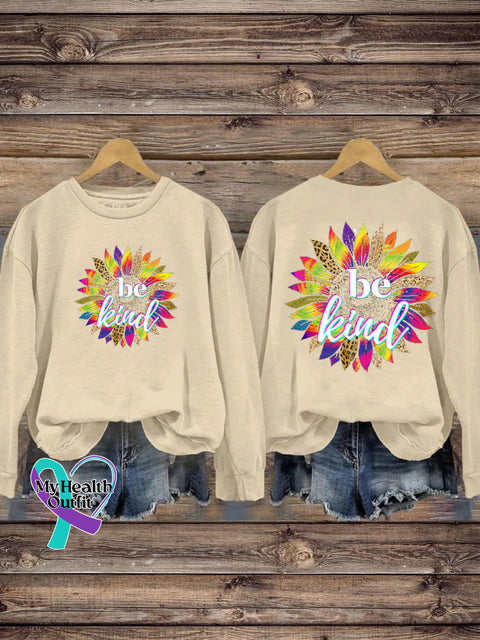Be Kind Rainbow Floral Casual Crew Neck Sweatshirt Beige / S