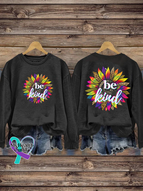 Be Kind Rainbow Floral Casual Crew Neck Sweatshirt Black / S