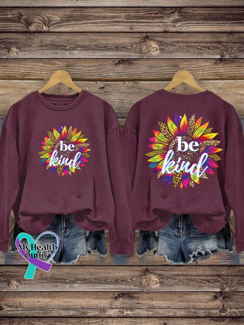 Be Kind Rainbow Floral Casual Crew Neck Sweatshirt Brown / S