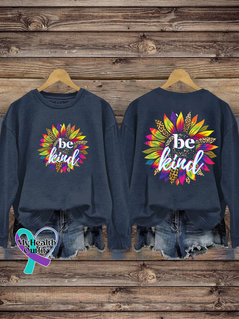 Be Kind Rainbow Floral Casual Crew Neck Sweatshirt NavyBlue / S