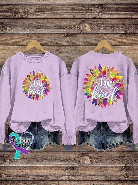 Be Kind Rainbow Floral Casual Crew Neck Sweatshirt Purple / S