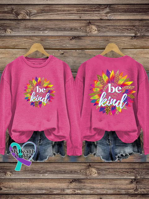 Be Kind Rainbow Floral Casual Crew Neck Sweatshirt RoseRed / S