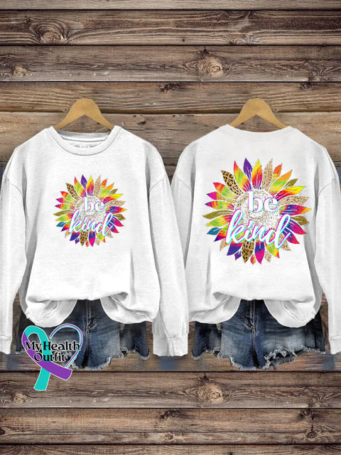 Be Kind Rainbow Floral Casual Crew Neck Sweatshirt White / S