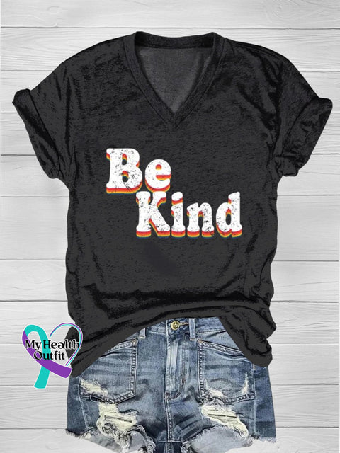 Be Kind Rainbow Pride Casual V-Neck T-Shirt Black / S
