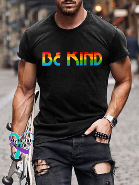 Be Kind Rainbow Print T-Shirt Black / S