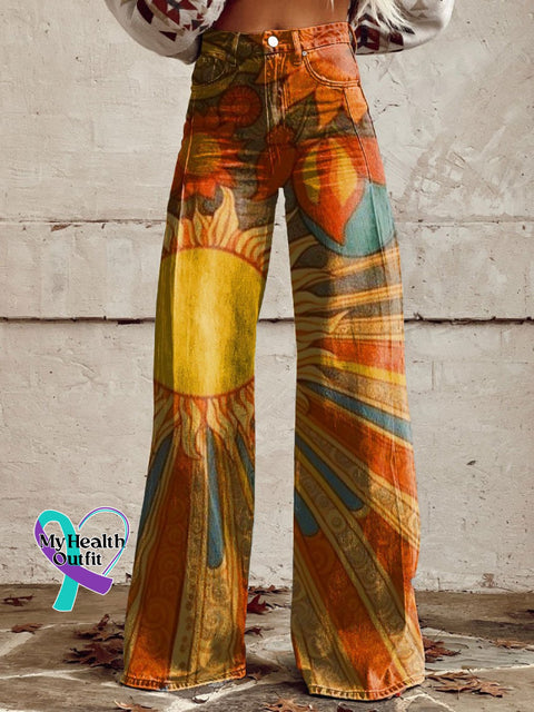 Be Kind Retro Hippie Print Casual Wide Leg Pants Multicolor / Xs