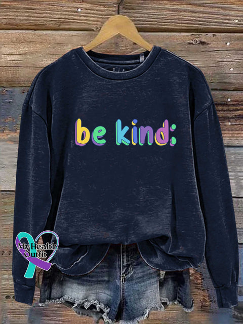 Be Kind Semicolon Mental Health Awareness Casual Sweatshirt Blue / S