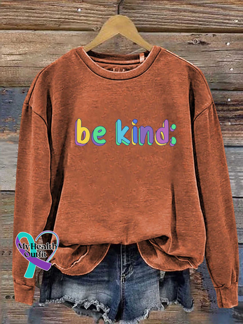 Be Kind Semicolon Mental Health Awareness Casual Sweatshirt Orange / S