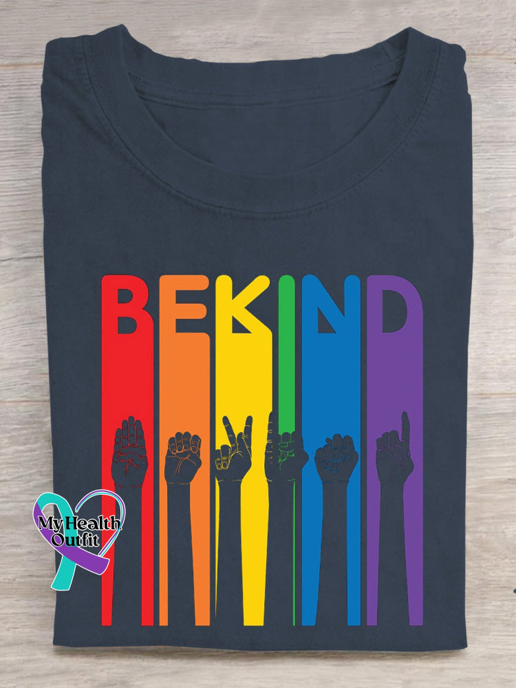 Be Kind Sign Language Kindness Pride Rainbow Navyblue / S Short Sleeve