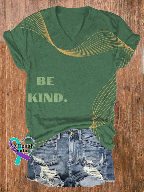 Be Kind Striped Print Casual V-Neck Short Sleeve T-Shirt Multicolor / S