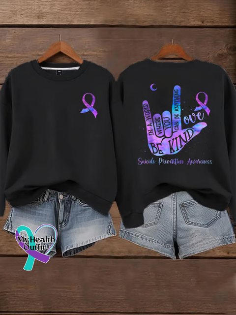 Be Kind Suicide Prevention Awareness Casual Cotton Sweatshirt Black / S