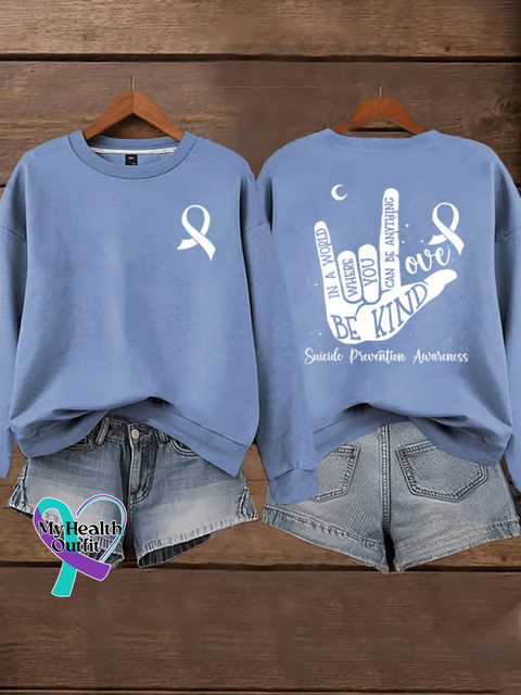 Be Kind Suicide Prevention Awareness Casual Cotton Sweatshirt Blue / S