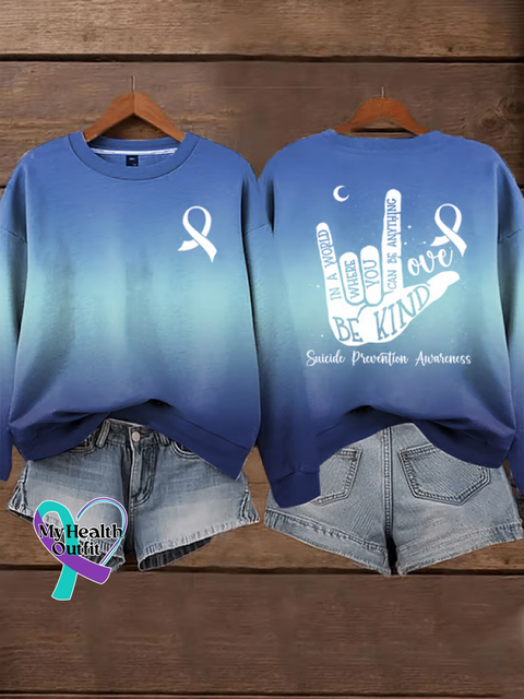 Be Kind Suicide Prevention Awareness Casual Cotton Sweatshirt LightBlue / S