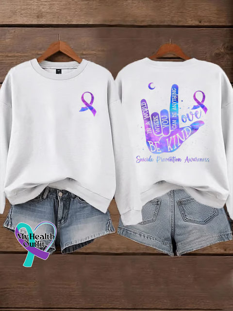 Be Kind Suicide Prevention Awareness Casual Cotton Sweatshirt White / S
