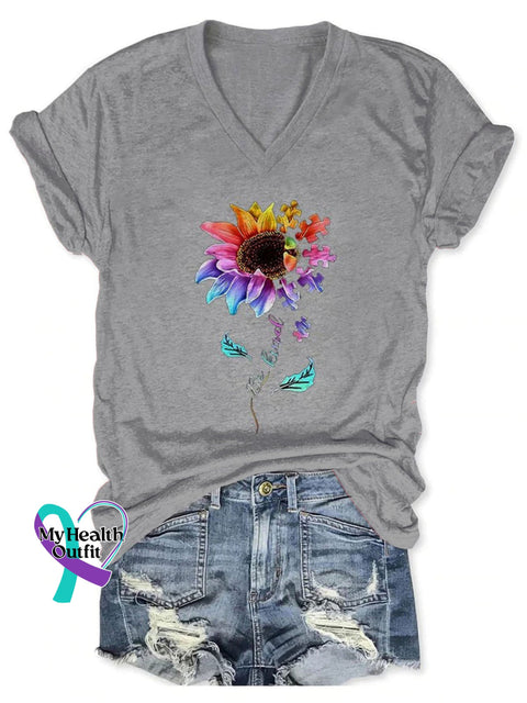 Be Kind Sunflower Art Casual T-Shirt Grey / S
