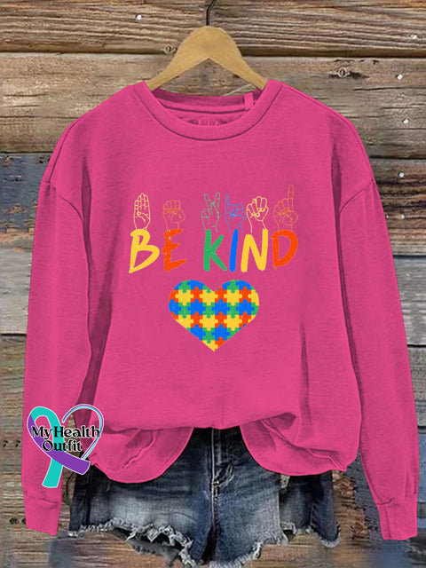Be Kind To Autism Printed Casual Sweatshirt RoseRed / S
