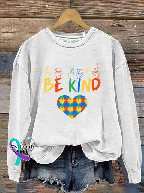 Be Kind To Autism Printed Casual Sweatshirt White / S