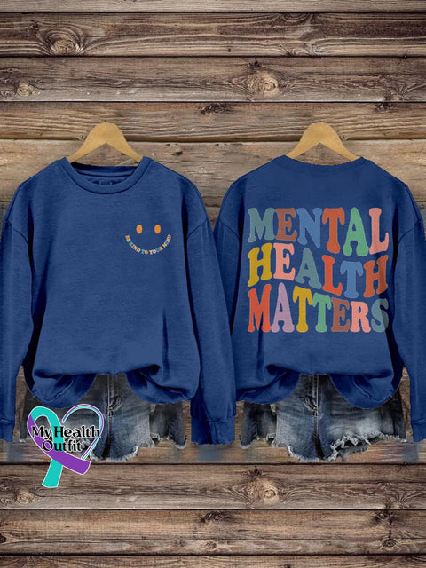 Be Kind To Your Mind Mental Health Matters Awareness Pattern Print Casual Sweatshirt Blue / S