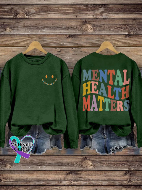 Be Kind To Your Mind Mental Health Matters Awareness Pattern Print Casual Sweatshirt Green / S
