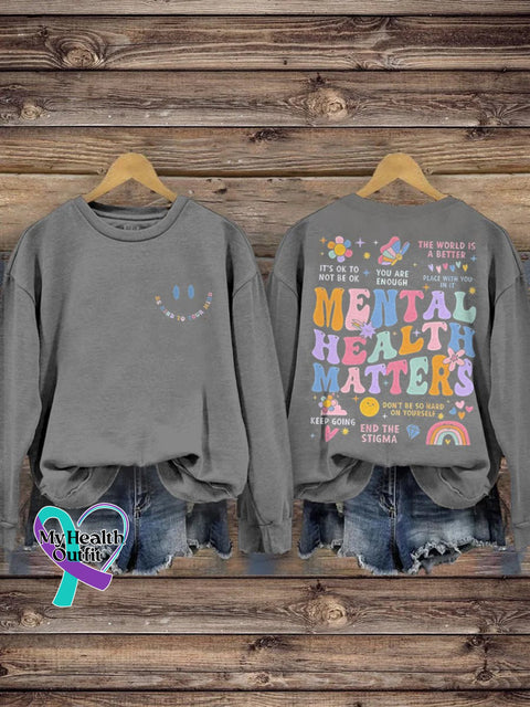 Be Kind To Your Mind Mental Health Matters Awareness Pattern Print Casual Sweatshirt Grey / S