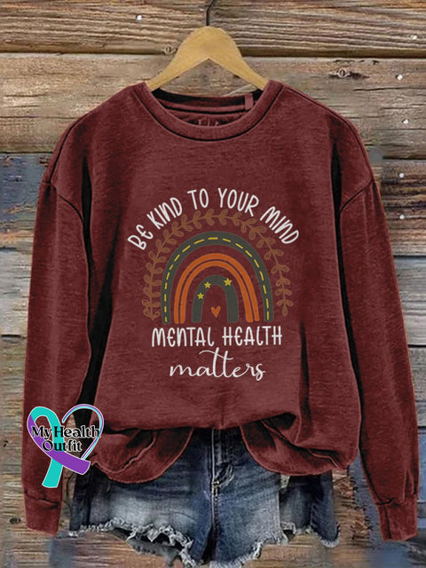 Be Kind To Your Mind Mental Health Matters Awareness Pattern Print Casual Sweatshirt Red / S