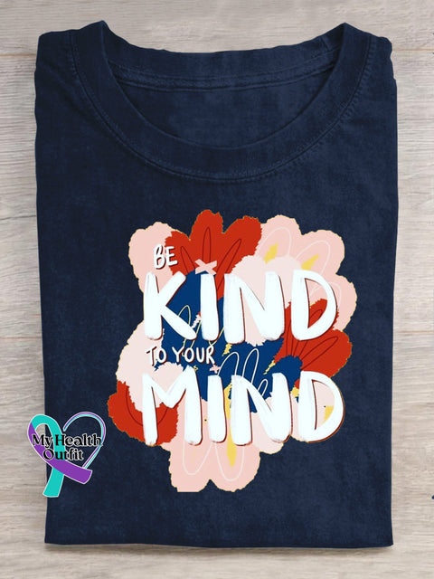 Be Kind To Your Mind Printed Casual Crew Neck Short Sleeve T-Shirt NavyBlue / S