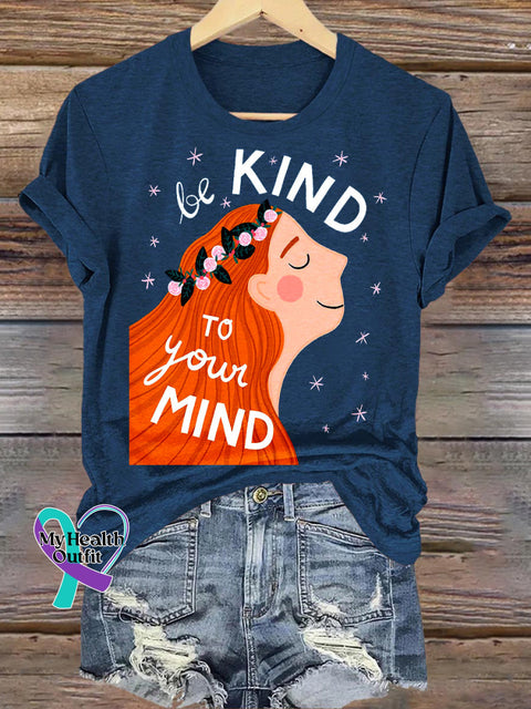 Be Kind To Your Mind Printed Casual Crew Neck Short Sleeve T-Shirt NavyBlue / S