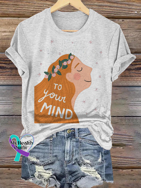 Be Kind To Your Mind Printed Casual Crew Neck Short Sleeve T-Shirt White / S