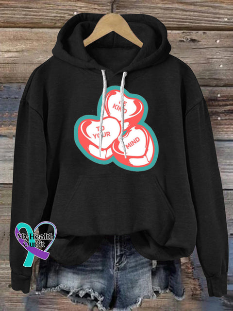 Be Kind To Your Mind Printed Casual Hoodie Black / S