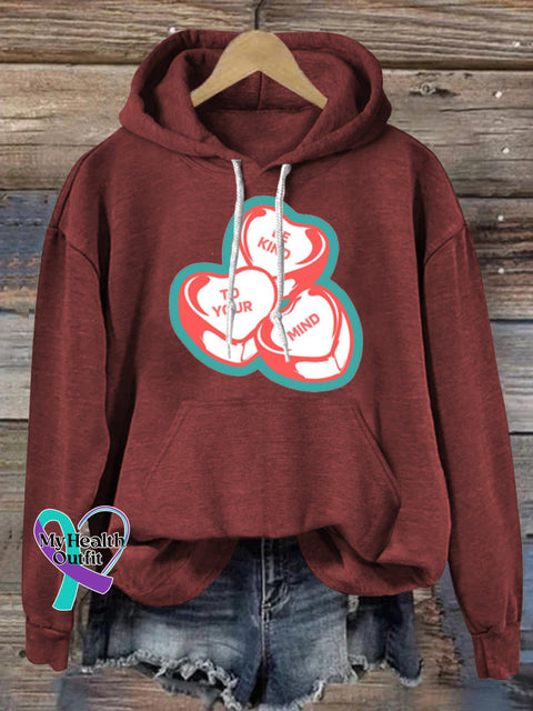 Be Kind To Your Mind Printed Casual Hoodie Brown / S