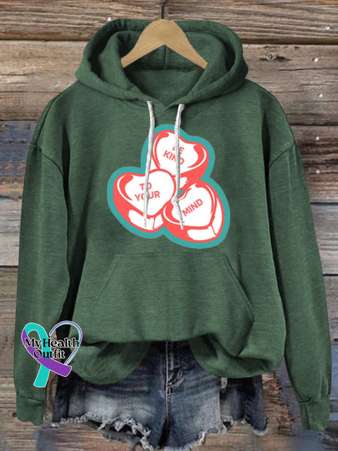 Be Kind To Your Mind Printed Casual Hoodie Green / S