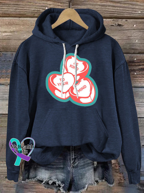 Be Kind To Your Mind Printed Casual Hoodie NavyBlue、 / S