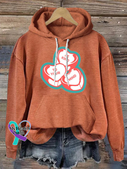 Be Kind To Your Mind Printed Casual Hoodie Orange / S