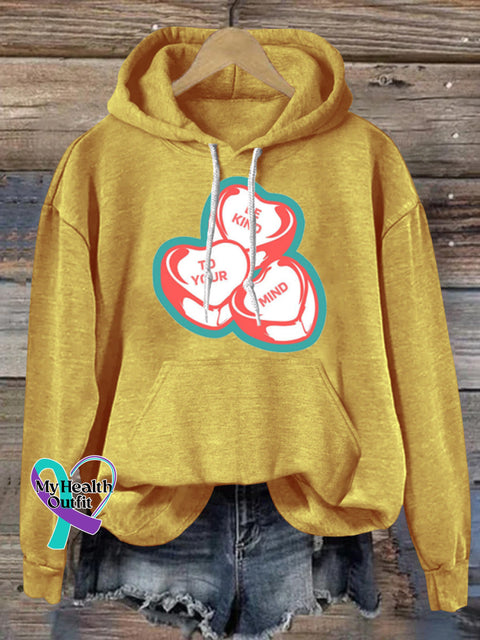 Be Kind To Your Mind Printed Casual Hoodie Yellow / S
