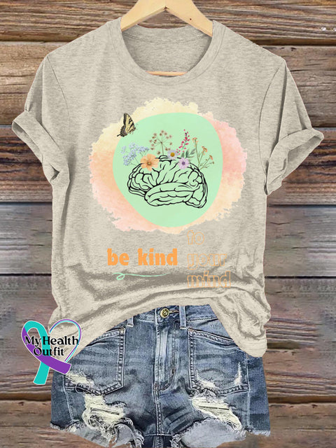 Be Kind To Your Mind Spiritual Health Printed Casual Crew Neck Short Sleeve T-Shirt Beige / S