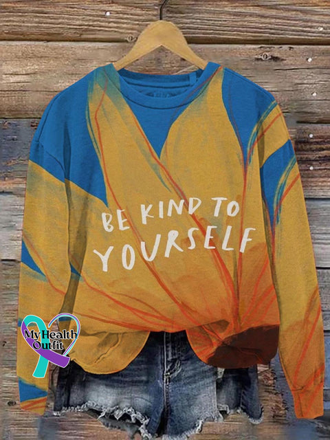 Be Kind To Yourself Mental Health Awareness Sunflower Art Pattern Print Casual Sweatshirt Blue / S