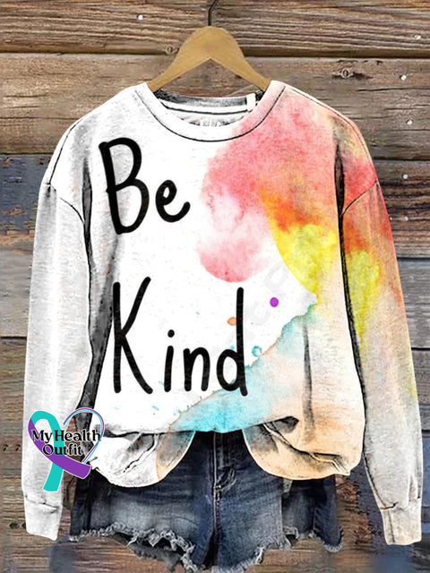 Be Kind Watercolor Gradient Print Casual Crew Sweatshirt Multicolor / S