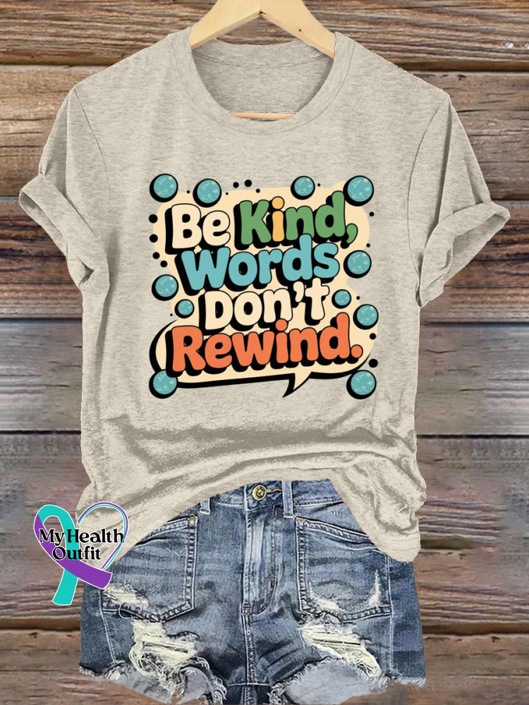 Be Kind Words Don’t Rewind Printed Casual Crew Neck Short Sleeve T-Shirt Beige / S