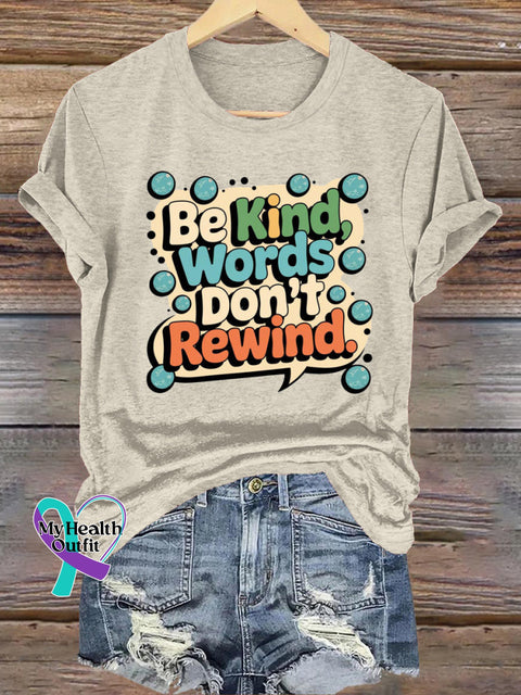 Be Kind Words Don’t Rewind Printed Casual Crew Neck Short Sleeve T-Shirt Beige / S
