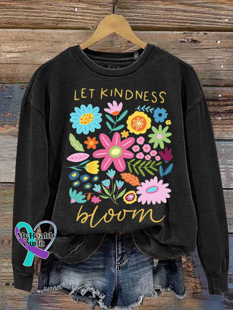 Be Kindness Bloom Floral Print Casual Sweatshirt Black / S