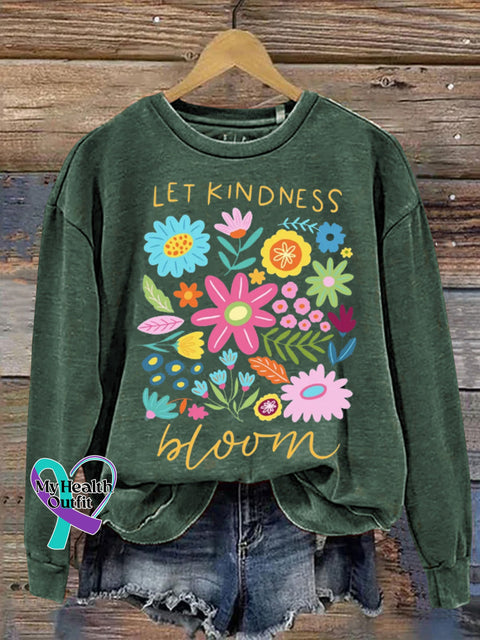 Be Kindness Bloom Floral Print Casual Sweatshirt Green / S
