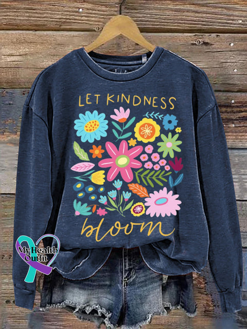 Be Kindness Bloom Floral Print Casual Sweatshirt NavyBlue / S