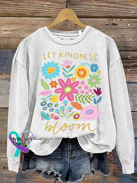 Be Kindness Bloom Floral Print Casual Sweatshirt White / S